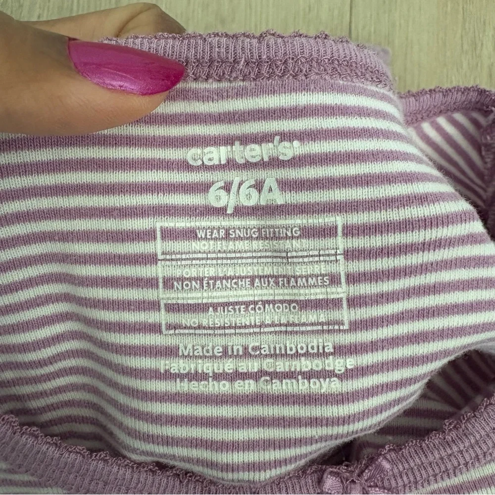 Carter Kids Girls Pajamas Set 6 Years Lavender White Striped 100% Cotton Comfy